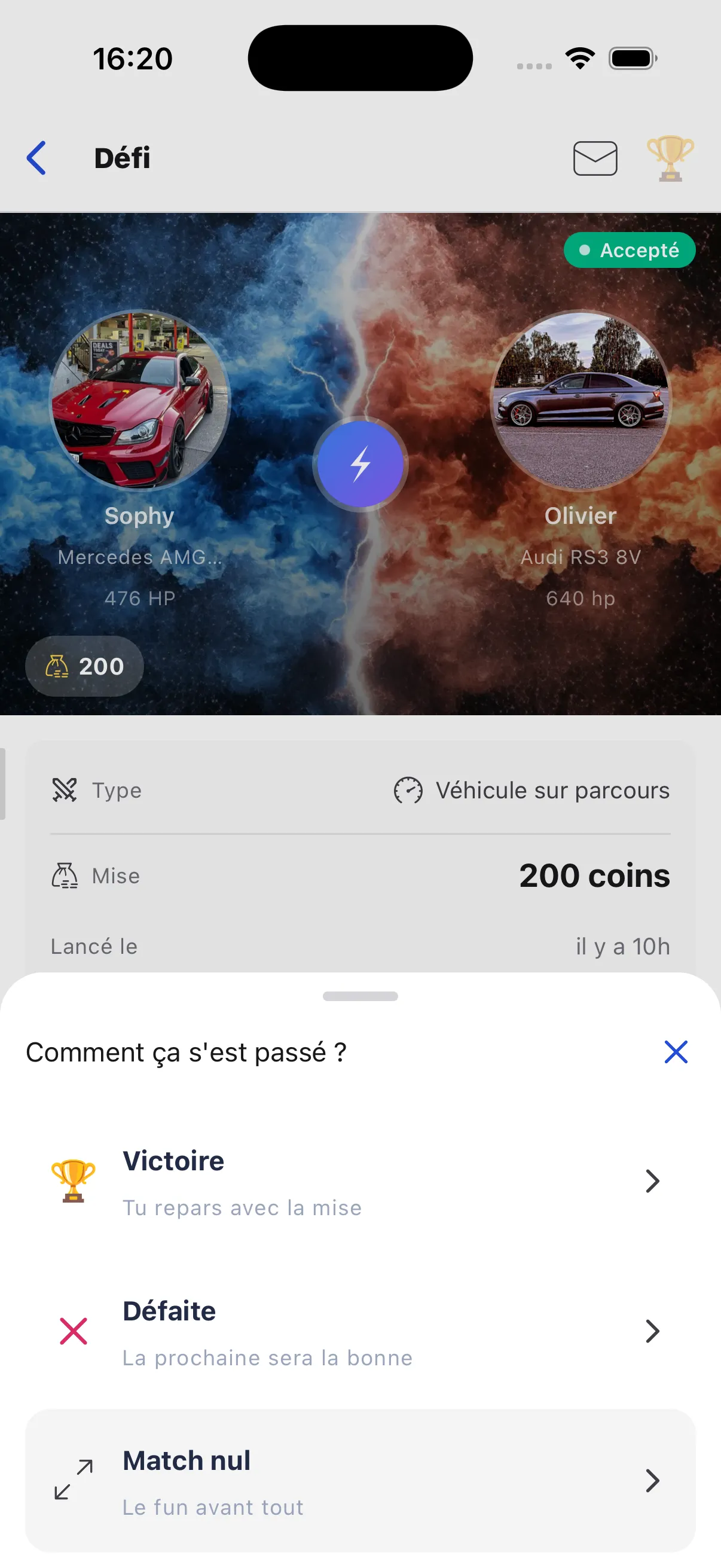 Résultat du duel